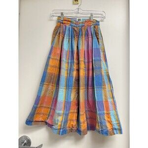 Vintage 80s P.S. Sport Colorful Cotton Plaid Midi Skirt India Made Size 2